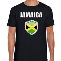 Bellatio Jamaica landen supporter t-shirt met Jamaicaanse vlag schild zwart heren - Feestshirts
