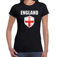 Bellatio Engeland landen supporter t-shirt met Engelse vlag schild zwart dames - Feestshirts