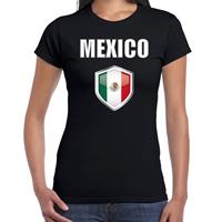 Bellatio Mexico landen supporter t-shirt met Mexicaanse vlag schild zwart dames - Feestshirts