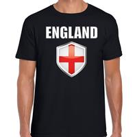 Bellatio Engeland landen supporter t-shirt met Engelse vlag schild zwart heren - Feestshirts