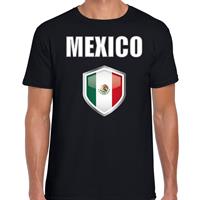 Bellatio Mexico landen supporter t-shirt met Mexicaanse vlag schild zwart heren - Feestshirts