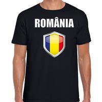 Bellatio Roemenie landen supporter t-shirt met Roemeense vlag schild zwart heren - Feestshirts