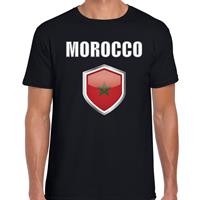 Bellatio Marokko landen supporter t-shirt met Marokkaanse vlag schild zwart heren - Feestshirts