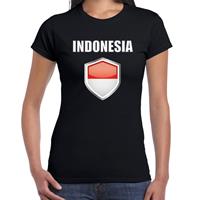 Bellatio Indonesie landen supporter t-shirt met Indonesische vlag schild zwart dames - Feestshirts