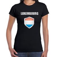 Bellatio Luxemburg landen supporter t-shirt met Luxemburgse vlag schild zwart dames - Feestshirts