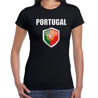 Bellatio Portugal landen supporter t-shirt met Portugese vlag schild zwart dames - Feestshirts