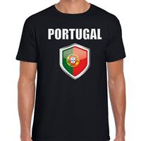 Bellatio Portugal landen supporter t-shirt met Portugese vlag schild zwart heren - Feestshirts