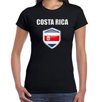 Bellatio Costa Rica landen supporter t-shirt met Costa Ricaanse vlag schild zwart dames - Feestshirts