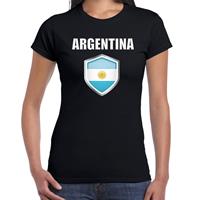 Bellatio Argentinie landen supporter t-shirt met Argentijnse vlag schild zwart dames - Feestshirts