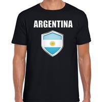 Bellatio Argentinie landen supporter t-shirt met Argentijnse vlag schild zwart heren - Feestshirts