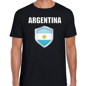 Bellatio Argentinie landen supporter t-shirt met Argentijnse vlag schild zwart heren - Feestshirts