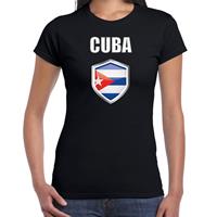 Bellatio Cuba landen supporter t-shirt met Cubaanse vlag schild zwart dames - Feestshirts