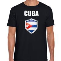 Bellatio Cuba landen supporter t-shirt met Cubaanse vlag schild zwart heren - Feestshirts