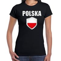 Bellatio Polen landen supporter t-shirt met Poolse vlag schild zwart dames - Feestshirts