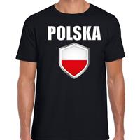 Bellatio Polen landen supporter t-shirt met Poolse vlag schild zwart heren - Feestshirts