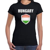 Bellatio Hongarije landen supporter t-shirt met Hongaarse vlag schild zwart dames - Feestshirts