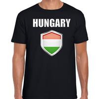 Bellatio Hongarije landen supporter t-shirt met Hongaarse vlag schild zwart heren - Feestshirts