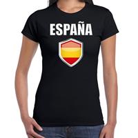 Bellatio Spanje landen supporter t-shirt met Spaanse vlag schild zwart dames - Feestshirts