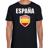 Bellatio Spanje landen supporter t-shirt met Spaanse vlag schild zwart heren - Feestshirts