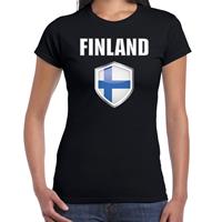 Bellatio Finland landen supporter t-shirt met Finse vlag schild zwart dames - Feestshirts