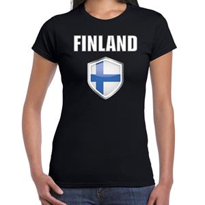 Bellatio Finland landen supporter t-shirt met Finse vlag schild zwart dames - Feestshirts