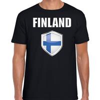 Bellatio Finland landen supporter t-shirt met Finse vlag schild zwart heren - Feestshirts