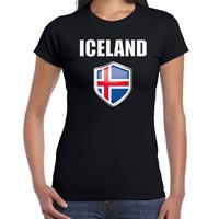 Bellatio IJsland landen supporter t-shirt met IJslandse vlag schild zwart dames - Feestshirts