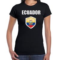 Bellatio Ecuador landen supporter t-shirt met Ecuadoriaanse vlag schild zwart dames - Feestshirts