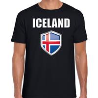 Bellatio IJsland landen supporter t-shirt met IJslandse vlag schild zwart heren - Feestshirts