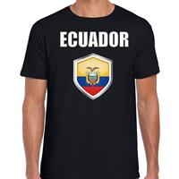 Bellatio Ecuador landen supporter t-shirt met Ecuadoriaanse vlag schild zwart heren - Feestshirts