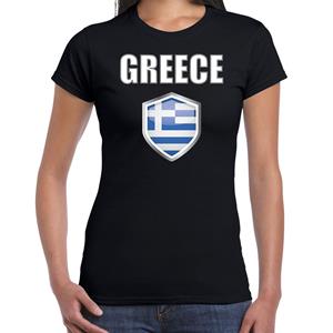 Bellatio Griekenland landen supporter t-shirt met Griekse vlag schild zwart dames - Feestshirts