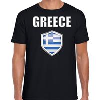Bellatio Griekenland landen supporter t-shirt met Griekse vlag schild zwart heren - Feestshirts