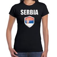 Bellatio Servie landen supporter t-shirt met Servische vlag schild zwart dames - Feestshirts