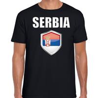 Bellatio Servie landen supporter t-shirt met Servische vlag schild zwart heren - Feestshirts