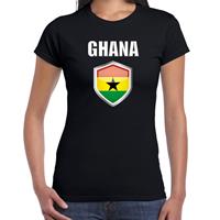 Bellatio Ghana landen supporter t-shirt met Ghanese vlag schild zwart dames - Feestshirts