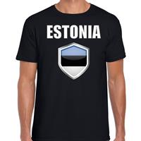 Bellatio Estland landen supporter t-shirt met Estlandse vlag schild zwart heren - Feestshirts