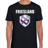 Bellatio Friesland supporter t-shirt met Friese vlag schild zwart heren - Feestshirts