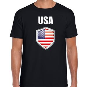 Bellatio USA landen supporter t-shirt met Amerikaanse vlag schild zwart heren - Feestshirts