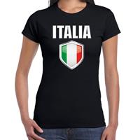 Bellatio Italie landen supporter t-shirt met Italiaanse vlag schild zwart dames - Feestshirts
