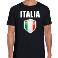 Bellatio Italie landen supporter t-shirt met Italiaanse vlag schild zwart heren - Feestshirts