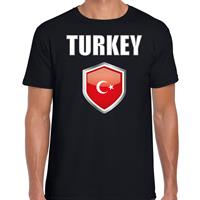 Bellatio Turkije landen supporter t-shirt met Turkse vlag schild zwart heren - Feestshirts