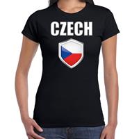 Bellatio Tsjechie landen supporter t-shirt met Tsjechische vlag schild zwart dames - Feestshirts
