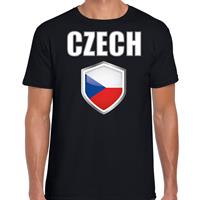 Bellatio Tsjechie landen supporter t-shirt met Tsjechische vlag schild zwart heren - Feestshirts
