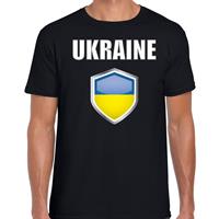 Bellatio Oekraine landen supporter t-shirt met Oekraiense vlag schild zwart heren - Feestshirts