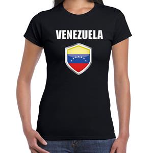 Bellatio Venezuela landen supporter t-shirt met Venezolaanse vlag schild zwart dames - Feestshirts