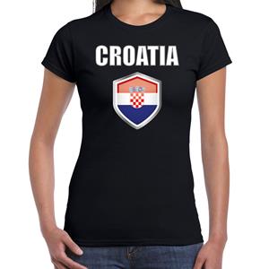 Bellatio Kroatie landen supporter t-shirt met Kroatische vlag schild zwart dames - Feestshirts