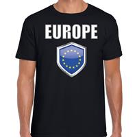 Bellatio Europa landen supporter t-shirt met Europese vlag schild zwart heren - Feestshirts