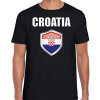 Bellatio Kroatie landen supporter t-shirt met Kroatische vlag schild zwart heren - Feestshirts