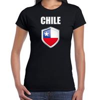 Bellatio Chili landen supporter t-shirt met Chileense vlag schild zwart dames - Feestshirts