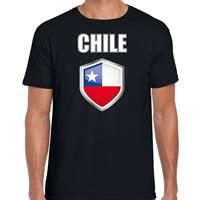Bellatio Chili landen supporter t-shirt met Chileense vlag schild zwart heren - Feestshirts